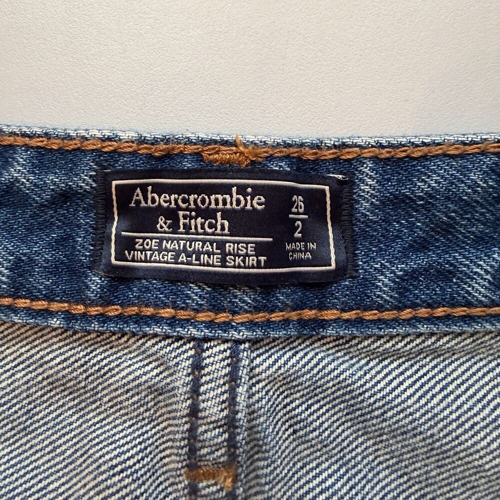 Abercrombie & Fitch Zoe Natural Rise A-Line Denim Mini Skirt Raw Hem 26/2 - Picture 5 of 8